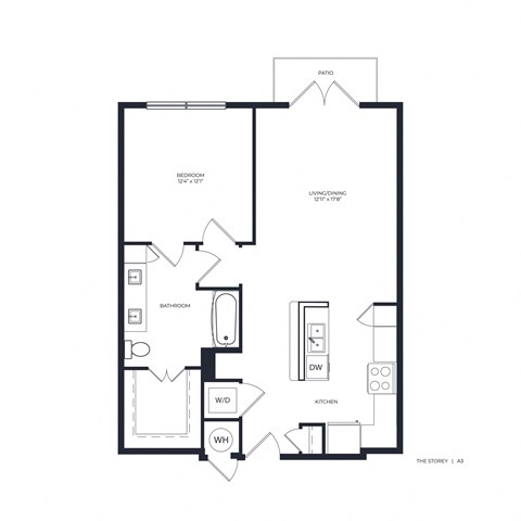 Floor plan for 1 bed, 1 bath, 784 sqft